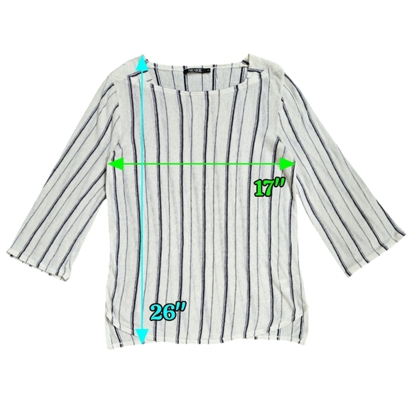 Nic+Zoe Linen Blend Cream Navy Blue Stripe Top Beachy Lightweight Semi Sheer - Picture 3 of 10